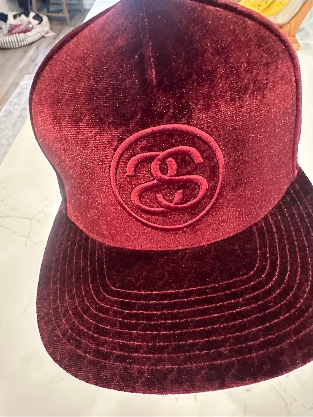 Stussy Velvet Cap in Wine Red